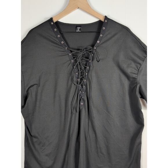 Shein Curve 0X Black Lace-Up Tunic Tee Women's Plus Large Soft Minimalist Top - Picture 3 of 10
